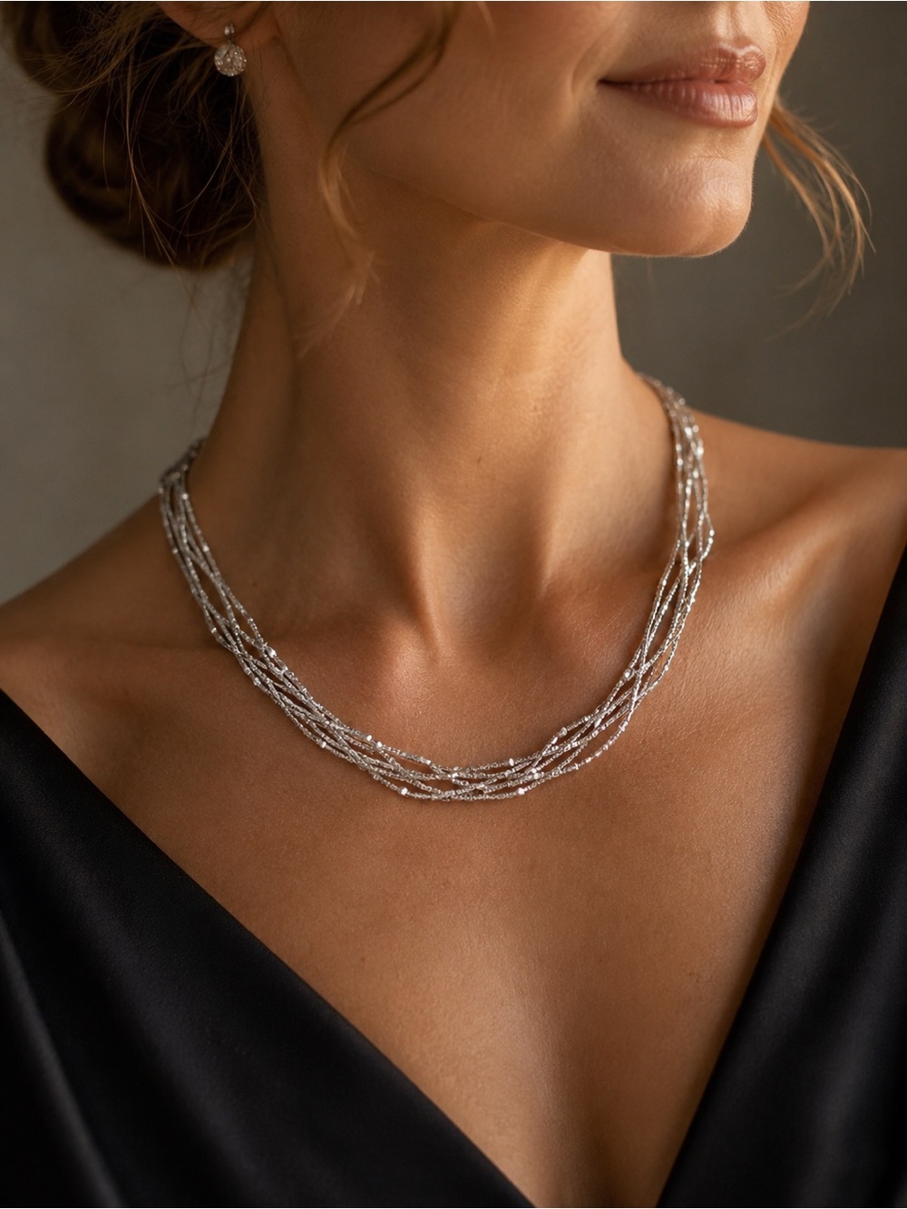 Maison Birks Sterling Multi-Strand Silver Beaded Necklace